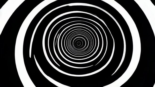 Rotating hypnotic spiral vortex in black and white