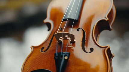 Fototapeta premium Close-up of a polished wooden violin.