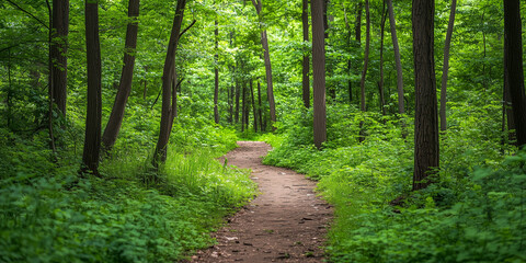 Obraz premium Urokliwa leśna droga, otulona bujną zielenią i delikatnym szumem liści, zaprasza na relaksujący spacer wśród naturalnego piękna i ciszy.