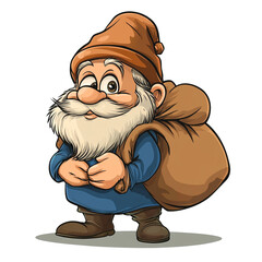 Naklejka premium A Jolly Garden Gnome with a Big Sack