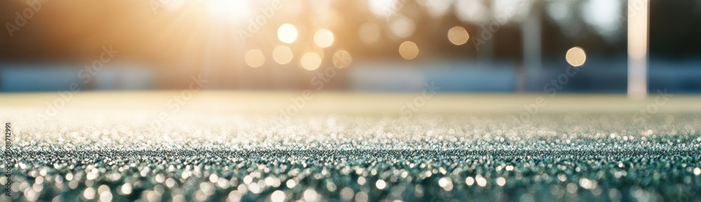 Poster A close-up view of a sports field with sunlight creating a warm atmosphere.