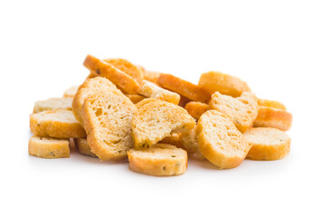 Sliced roasted bruschetta bread isolated on white background.