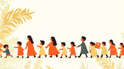 Fototapeta premium Jesus A group of children are walking in a line