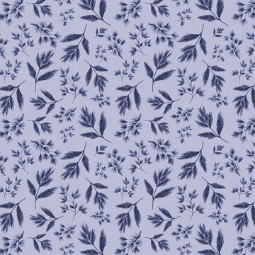 Winter Foliage Blue Monochromatic Pattern