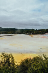 Fotografía de la actividad geotermal en Wai O Tapu Park, Rotorua, Nueva Zelanda.
