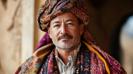 Fototapeta premium Portrait of tour guide wearing traditional clothing