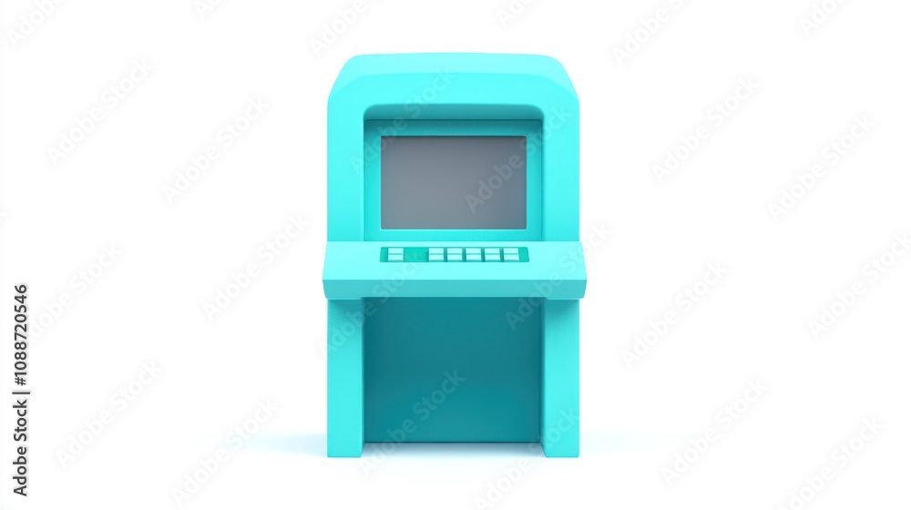 Poster A simplistic turquoise arcade machine with a screen and buttons.