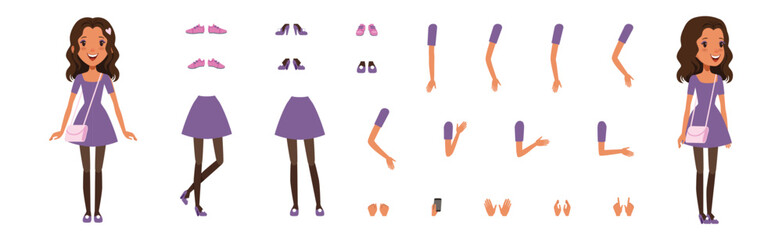 Teen Girl Character Creation with Body Part Vector Set