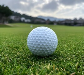 Fototapeta premium A golf ball resting on the grass