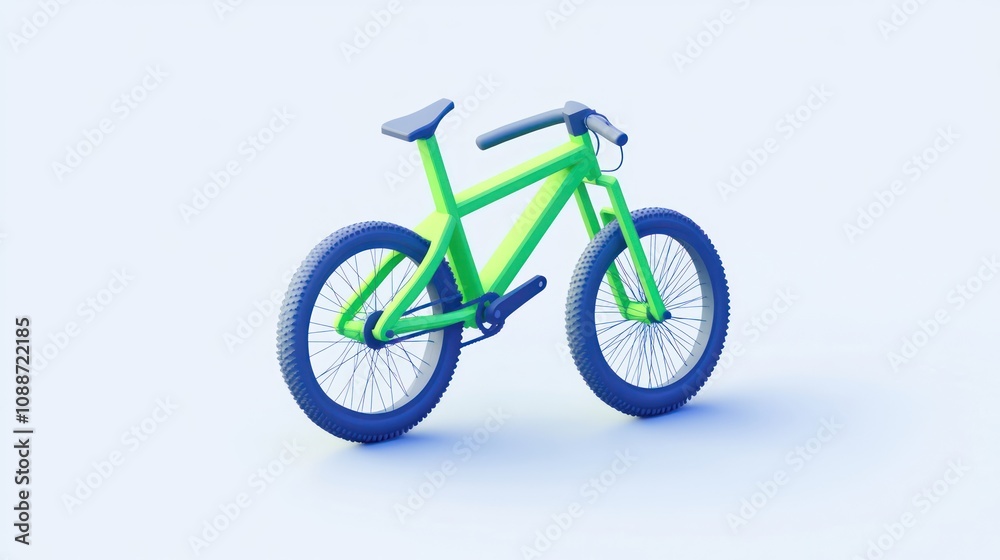 Poster a vibrant green bicycle displayed against a light background, showcasing its design and structure.