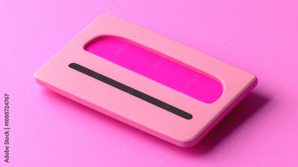 Poster a pink rectangular object with a cutout, resembling a modern design tool or accessory.