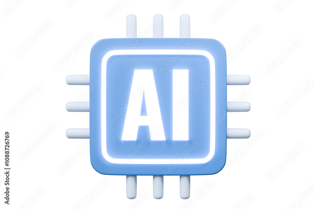 Poster 3d ai chip icon. future technology and semiconductor engineering concept, artificial intelligence ne