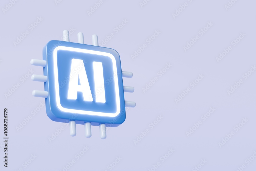 Poster 3d ai chip icon. future technology and semiconductor engineering concept, artificial intelligence ne