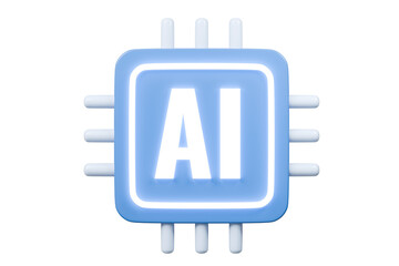 Obraz premium 3d AI Chip icon. Future Technology and Semiconductor engineering concept, Artificial intelligence neural network concept. Minimal Smart Computer AI processor chip isolated blue background. 3D render.