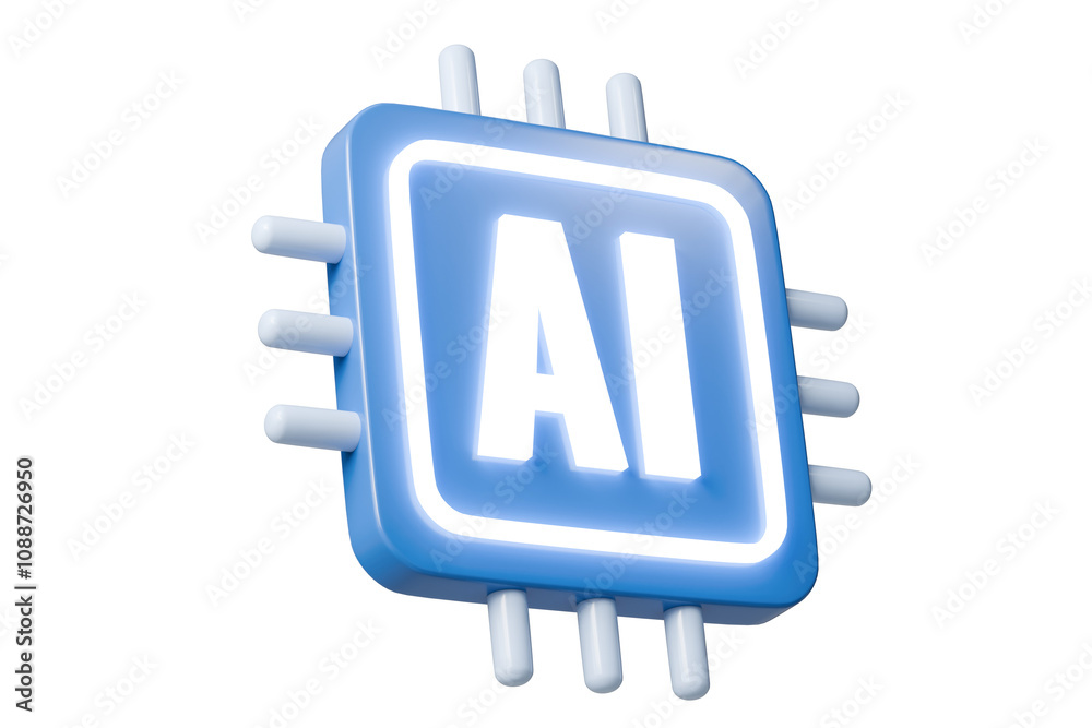 Poster 3d ai chip icon. future technology and semiconductor engineering concept, artificial intelligence ne