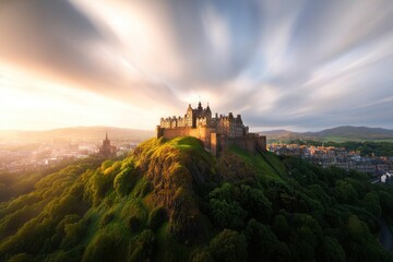 Majestic edinburgh castle at sunset scotland landscape photography natural beauty aerial view historic architecture