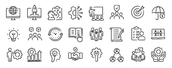 Workshop hand drawn doodle sketch style line icons
