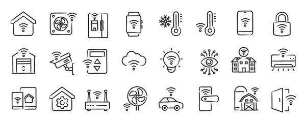 Smart home hand drawn doodle sketch style line icons