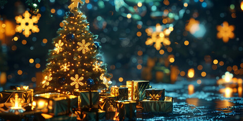 Christmas Tree and Wrapped Presents Display