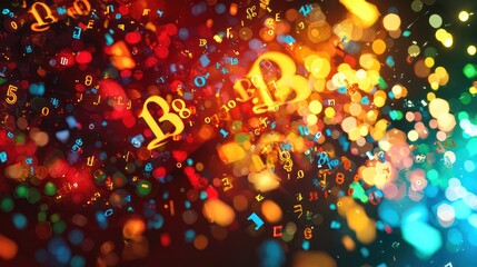 A dynamic digital abstract image featuring floating numbers and mathematical symbols