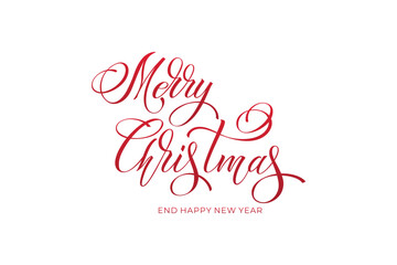 Merry Christmas and Happy New Year hand lettering calligraphy. Vector holiday illustration element. Typographic element for congratulations.