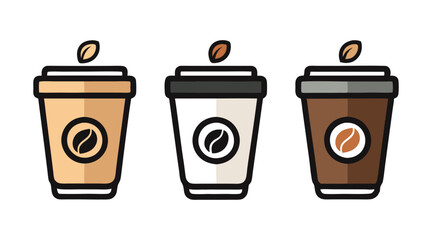 coffee cup vector illustration set with different colors and coffee bean icons