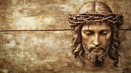 Jesus A wooden surface with a statue of Jesus Christ on it