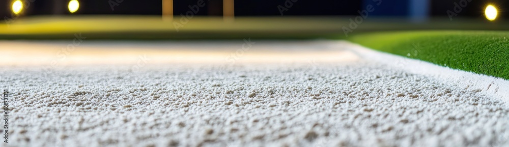 Poster close-up of a well-maintained sports field with artificial turf and lighting.