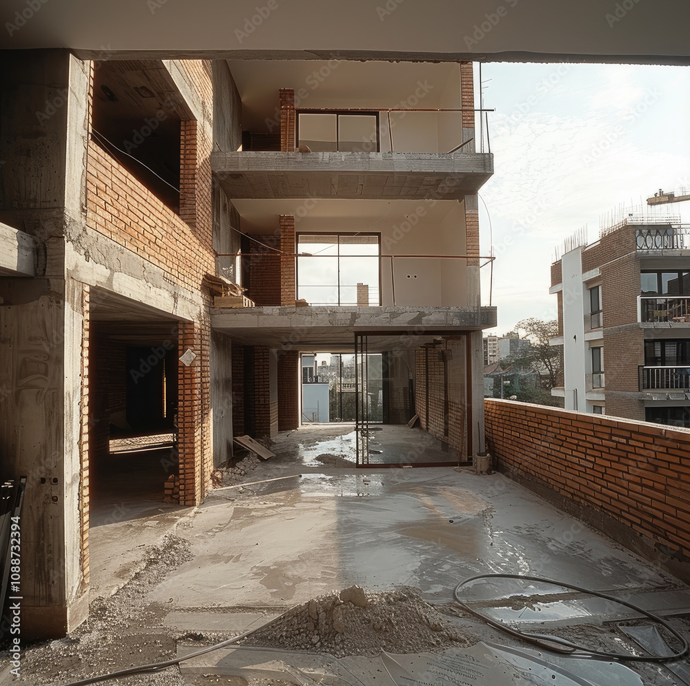 Poster an apartment in construction that has only ground floor built with bricks and cement.