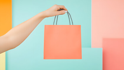 Hand holding paper bag with copy space