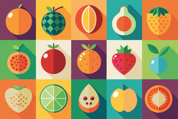 modern flat design fruit vector set in various colors