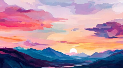 Obraz premium Vibrant sunset over painterly mountains.
