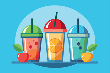 refreshing fruit drinks with straws and fresh fruits