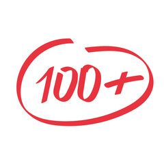 100 plus points icon. Hand drawn hundred number. Vector illustration 