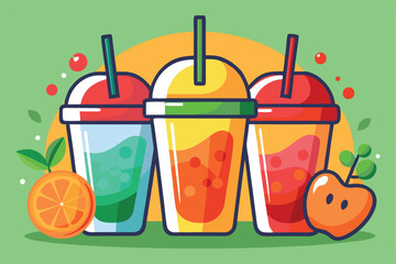 refreshing fruit drinks with straws and fresh fruits