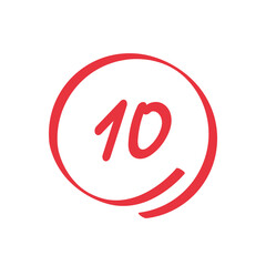 10 ten point. Hand drawn 10 number in check circle in flat style. Vector illustration