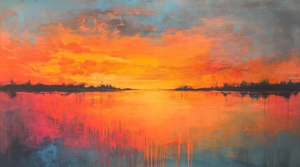 Vibrant sunset reflected in calm water.