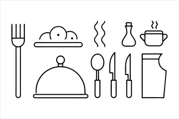 minimalist kitchen utensils and food icons in black and white