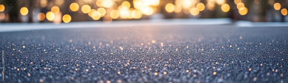 Poster A close-up view of a textured surface with bokeh lights in the background during sunset.