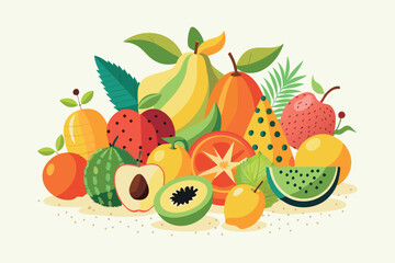 colorful assortment of fresh tropical fruits illustration