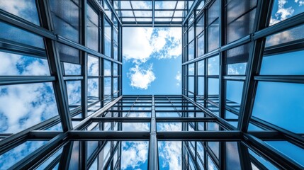 Modern Architecture: Skyward Gaze through Glass and Steel