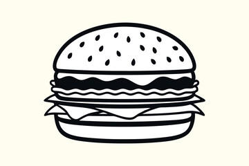 black and white burger icon for fast food restaurant menu