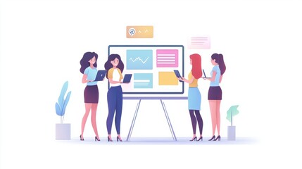 Business women, collaboration and tablet teamwork for digital marketing solution, online research and planning. Happy team, analyst or employees on technology for website or social media results