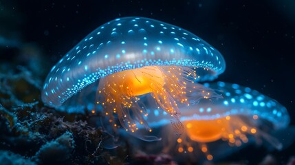 Bioluminescent Jellyfish in Ocean Depths