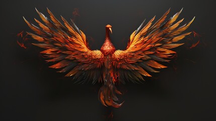 Obraz premium A 3D rendering of a fiery phoenix with its wings spread.