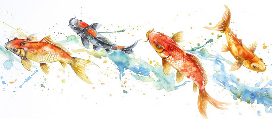 Obraz premium Koi Fish illustration watercolor isolated on white background