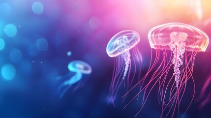 Naklejka premium Enchanting Jellyfish in Vibrant Underwater Glow