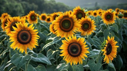 Vibrant Sunflower Field Under Clear Sky