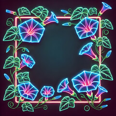 Neon Morning Glories Framing a Glowing Square