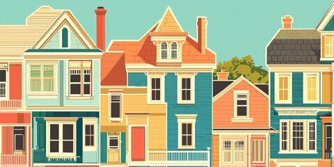 A colorful vector set of various house types and architectural styles.